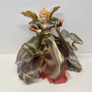 Vintage Christmas Angel Ornament Tree Topper Decoration with Gold Wings